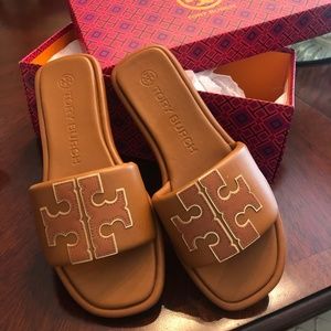 Tory Burch Double T Sport Slide Nappa Leather Sandals 7.5